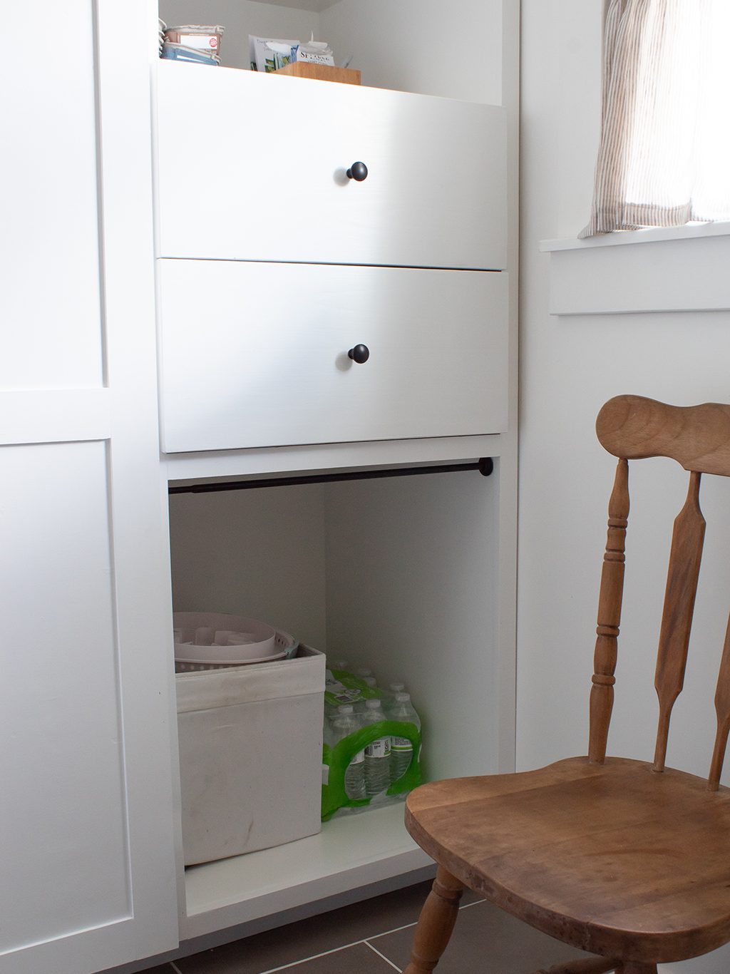 image of cluttered open pantry storage