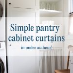 Pinnable image of pantry with simple white linen gathered cabinet curtains