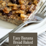 Close up of a slice of banana baked oatmeal as a healthy make ahead breakfast