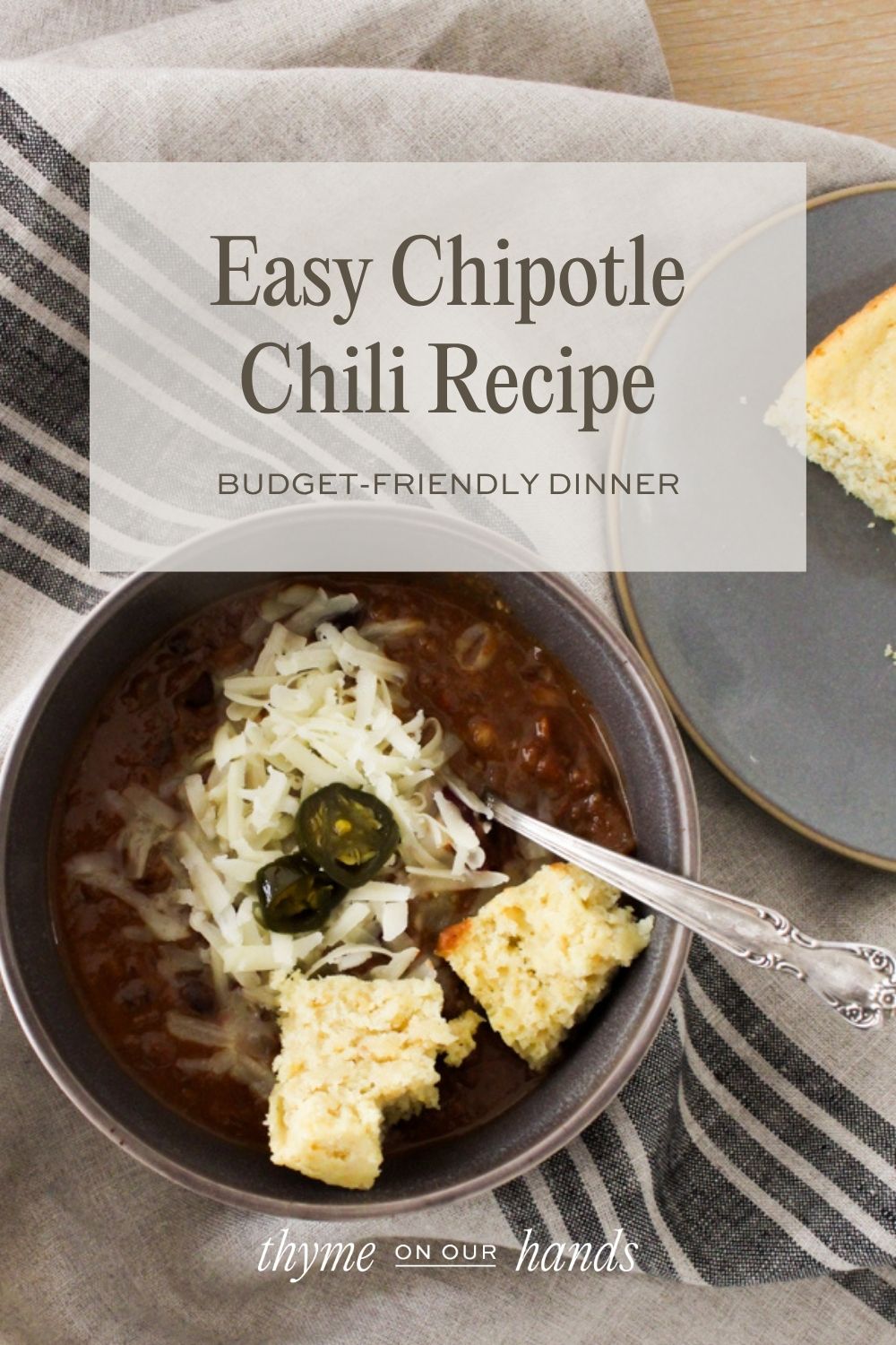 Pinterest Pin for Easy Chipotle Chili Recipe Budget Friendly Dinner