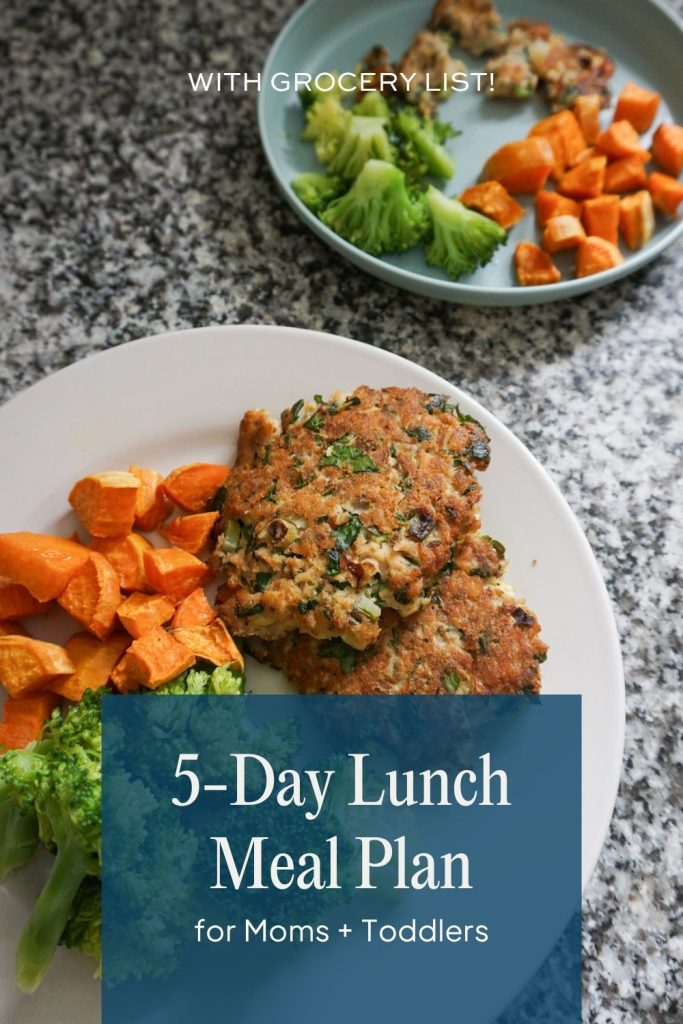 5-Day lunch meal plan for busy moms and toddlers with grocery list
