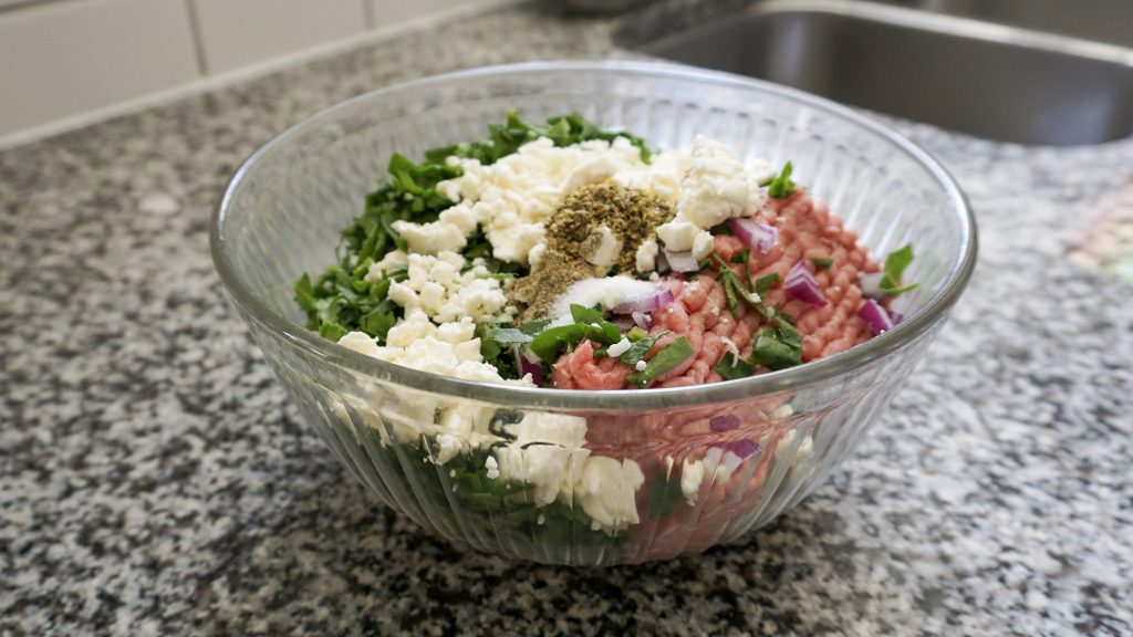 Easy meal prep turkey burger mixture in mixing bowl