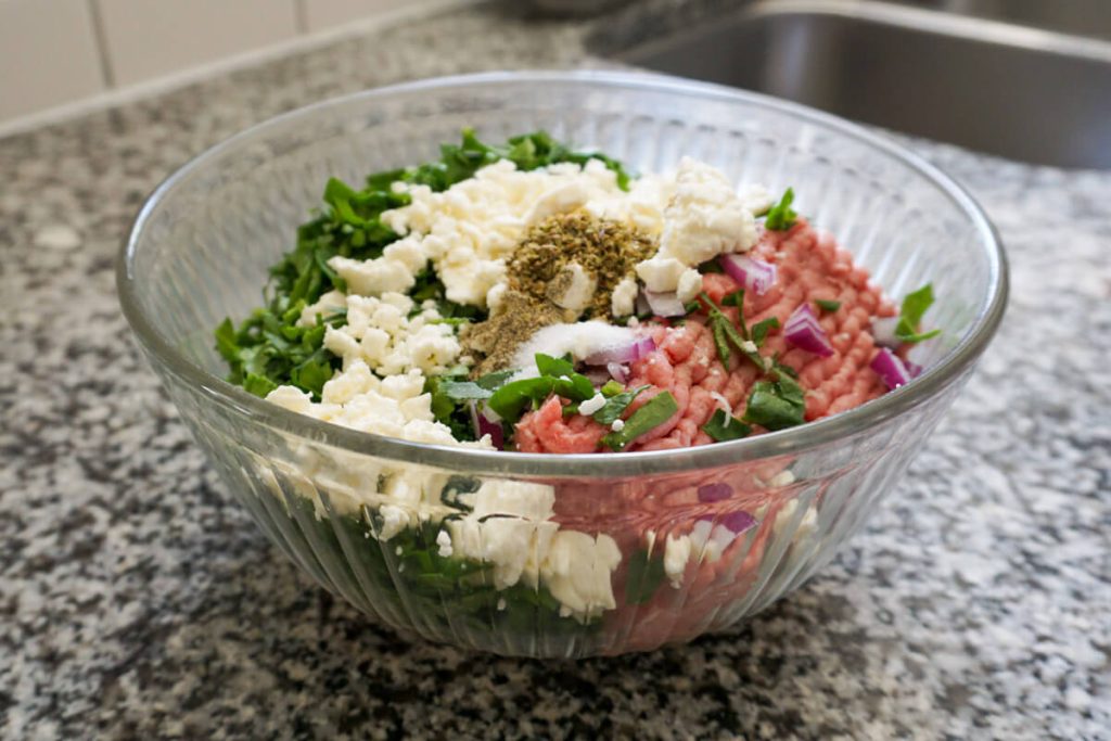 Easy meal prep turkey burger mixture in mixing bowl