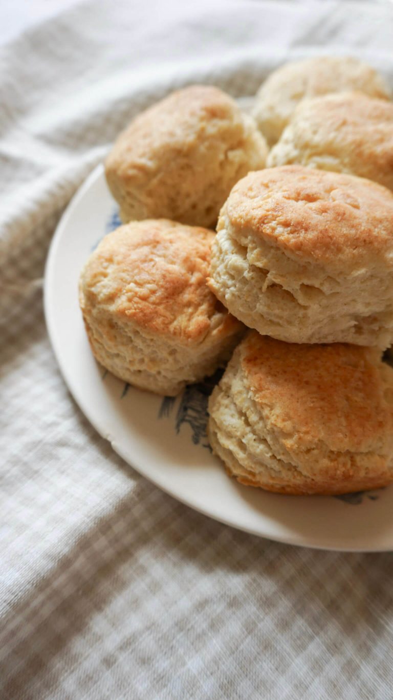 Easy homemade biscuits piled on a plate