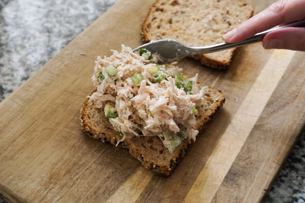Quick chicken salad on high fiber bread