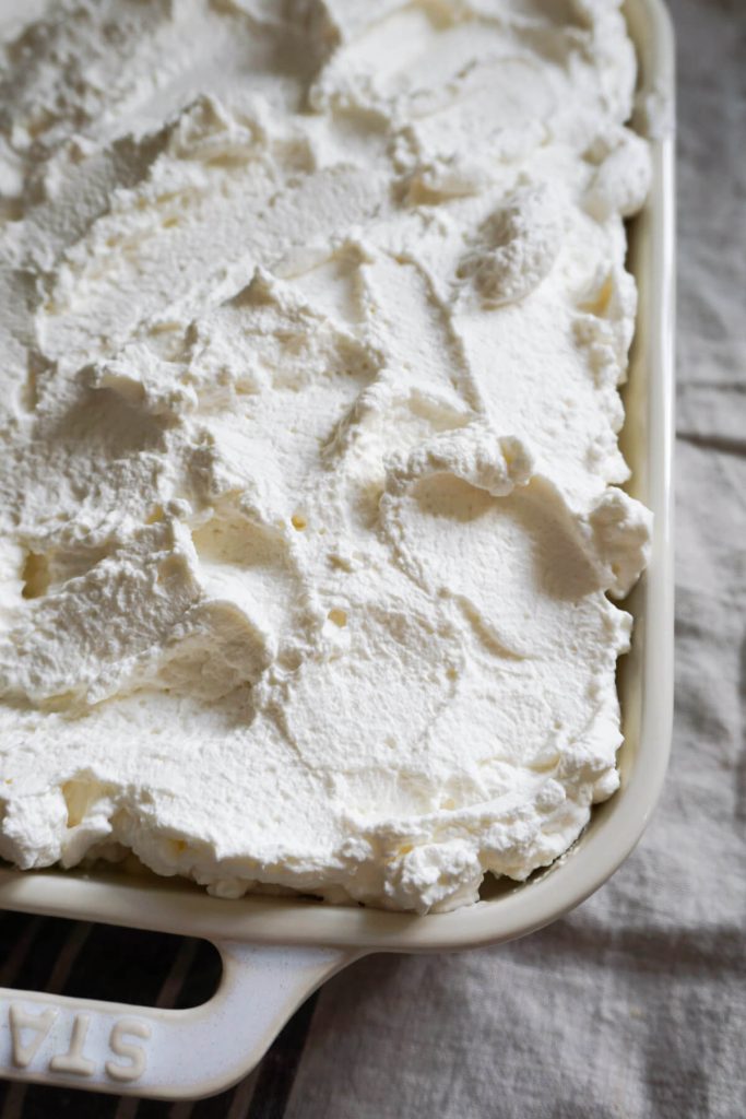 9x13 pan with banana pudding for easy summer dessert