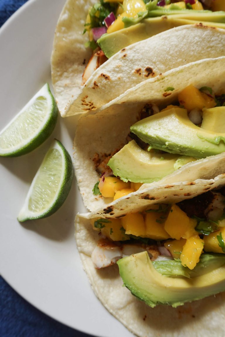 Baked blackened fish tacos recipe with mango salsa