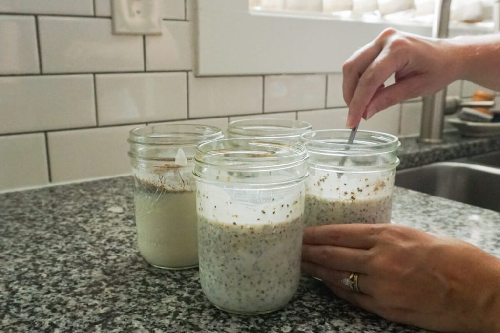 stirring chia pudding recipe
