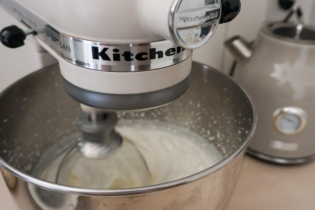 Whipping heavy cream for homemade banana pudding made without instant pudding mix