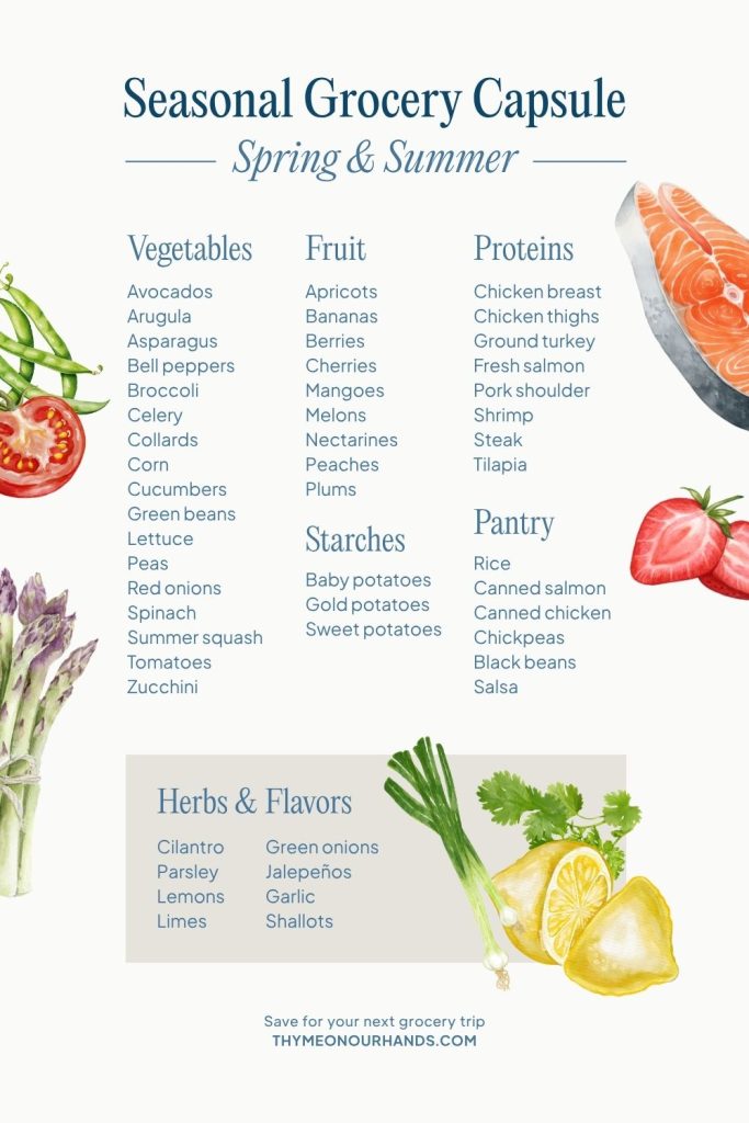 Spring and Summer Seasonal Grocery Capsule that makes weekly meal planning easy for busy moms