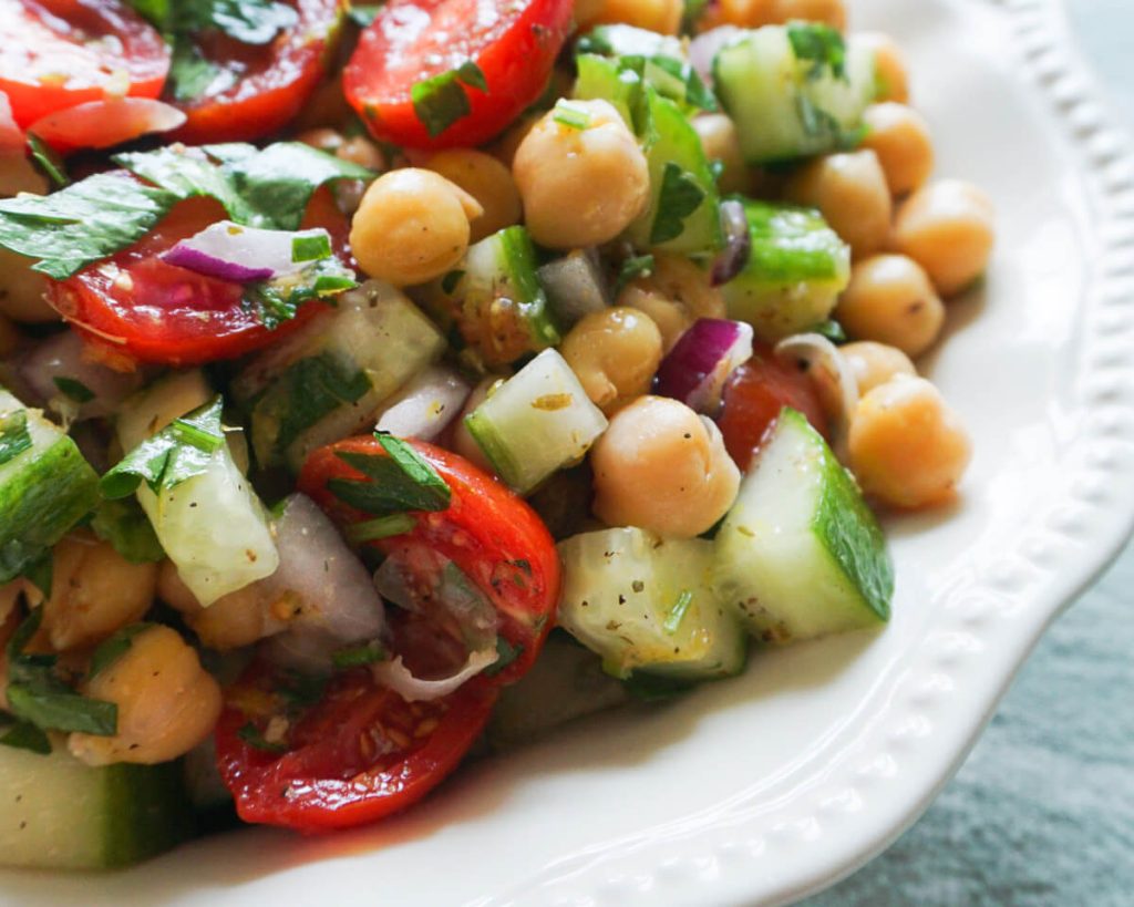 chickpea cucumber salad side for summer meals