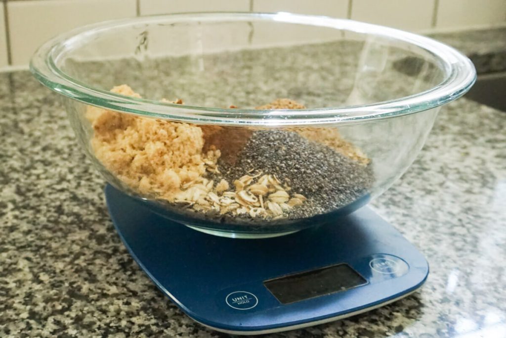 bowl of dry ingredients for apple pie baked oatmeal