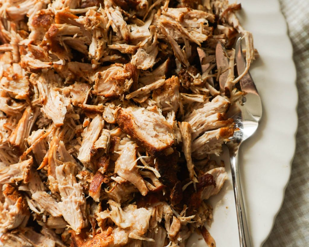 Pulled pork made in instant pot on platter