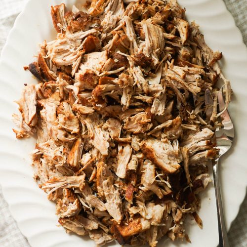 Pulled pork made in instant pot on platter