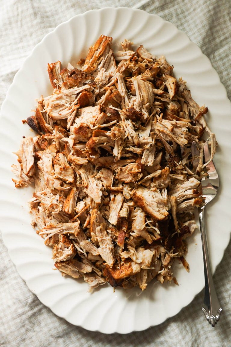Pulled pork made in instant pot on platter
