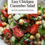Pinterest pin for easy chickpea cucumber salad quick summer side dish idea