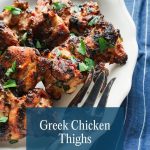 Pinterest pin for greek chicken thighs easy lemon herb marinade