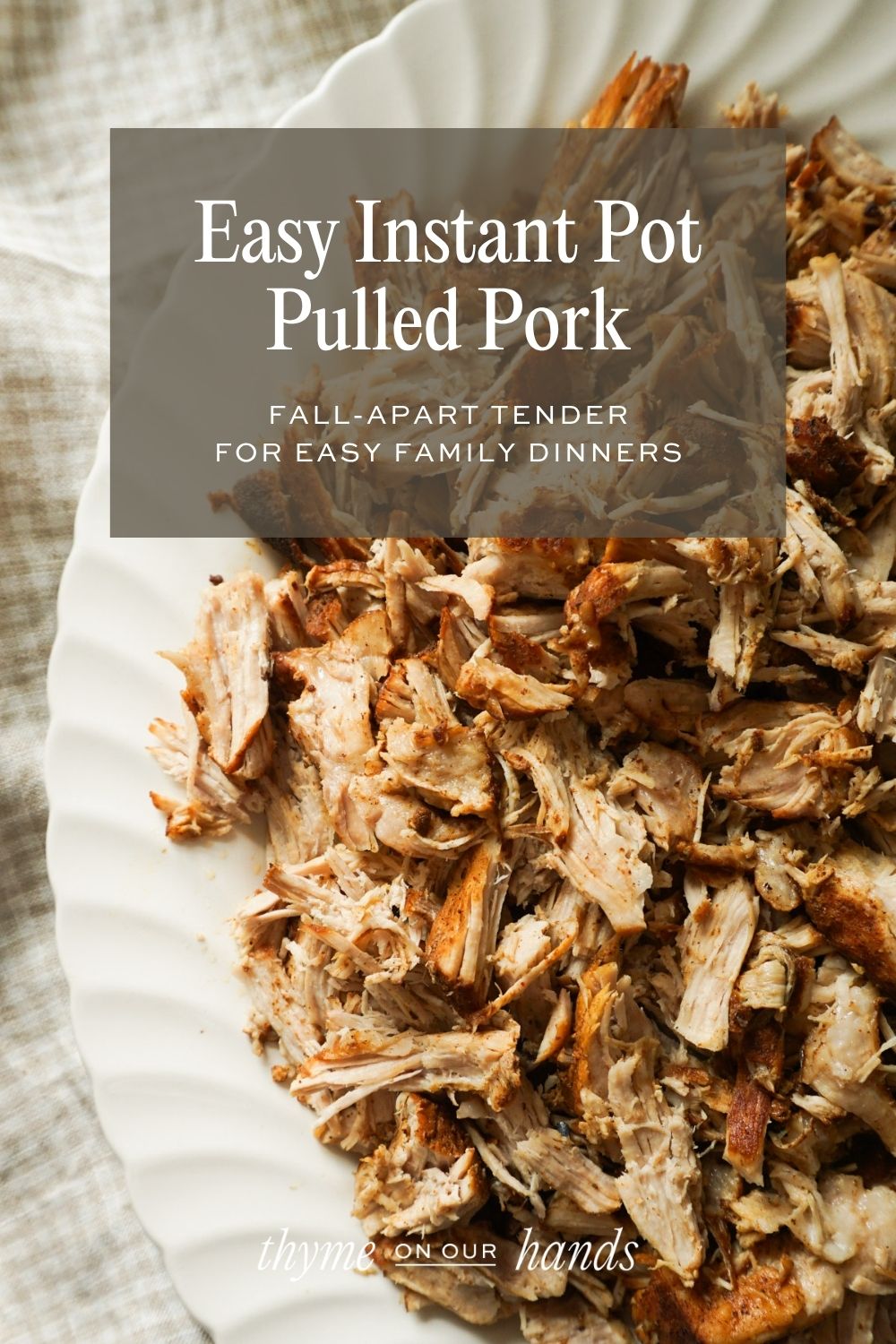 Pinterest pin for easy instant pot pulled pork fall-apart tender recipe