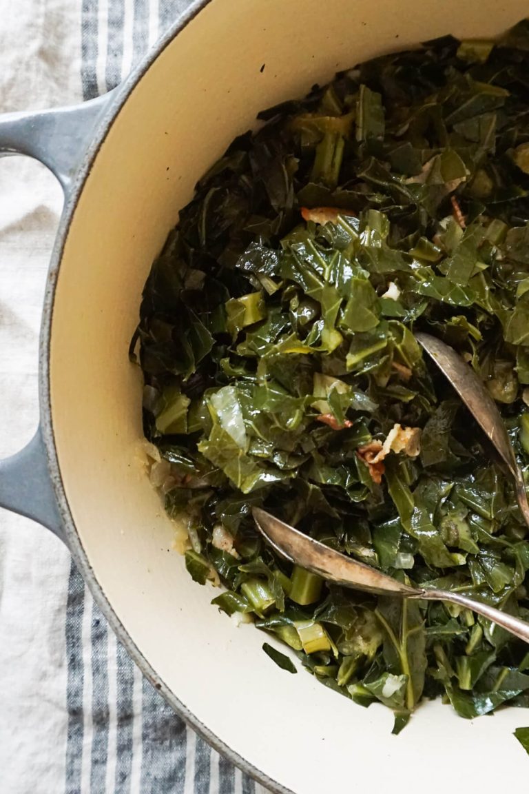 easy collard greens cooked in 30 minutes in dutch oven