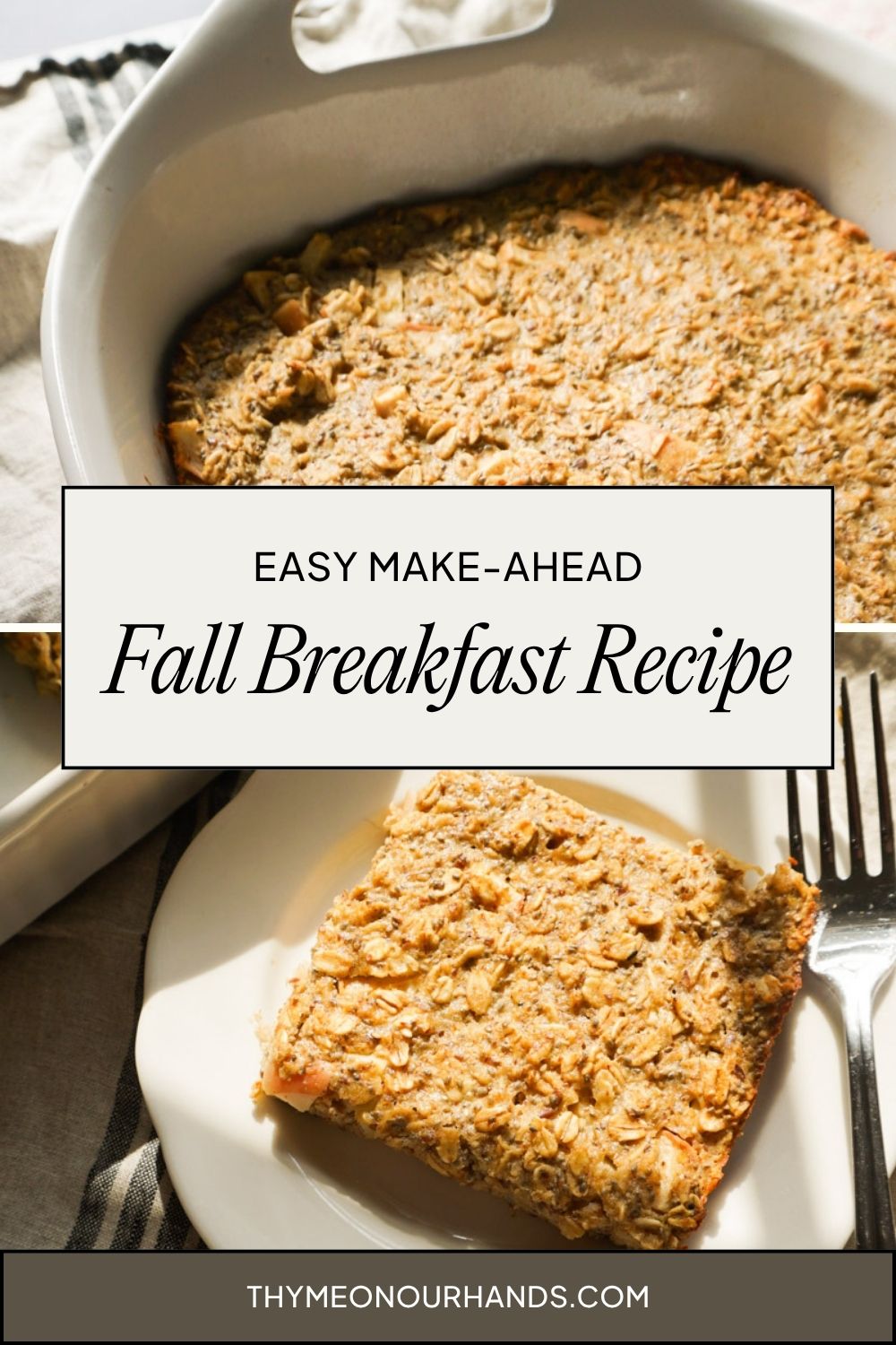 Pinterest pin for easy make ahead fall breakfast recipe apple pie baked oatmeal